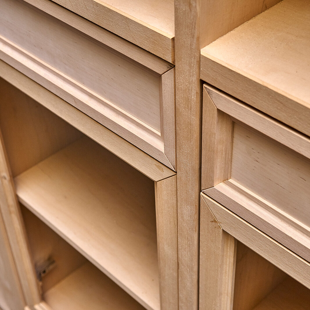 Production Of Wood Furniture. Wardrobe With Drawers. Furniture M Beautiful professionally made wood cabinet in process of production in workshop. Bathroom vanity cabinet. Furniture manufacture. Close-up